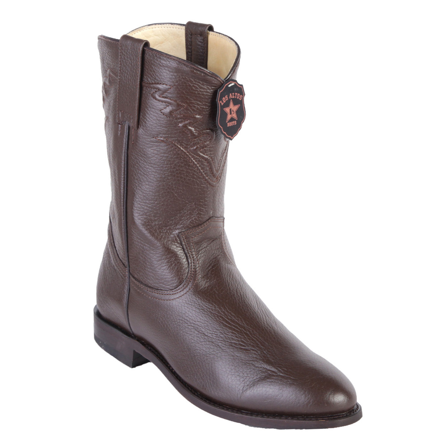 Cuero Loco Men's Genuine Leather Roper Cowboy Boots – Black, Round Toe, Slip-On – Botas Vaqueras Hechas En Mexico