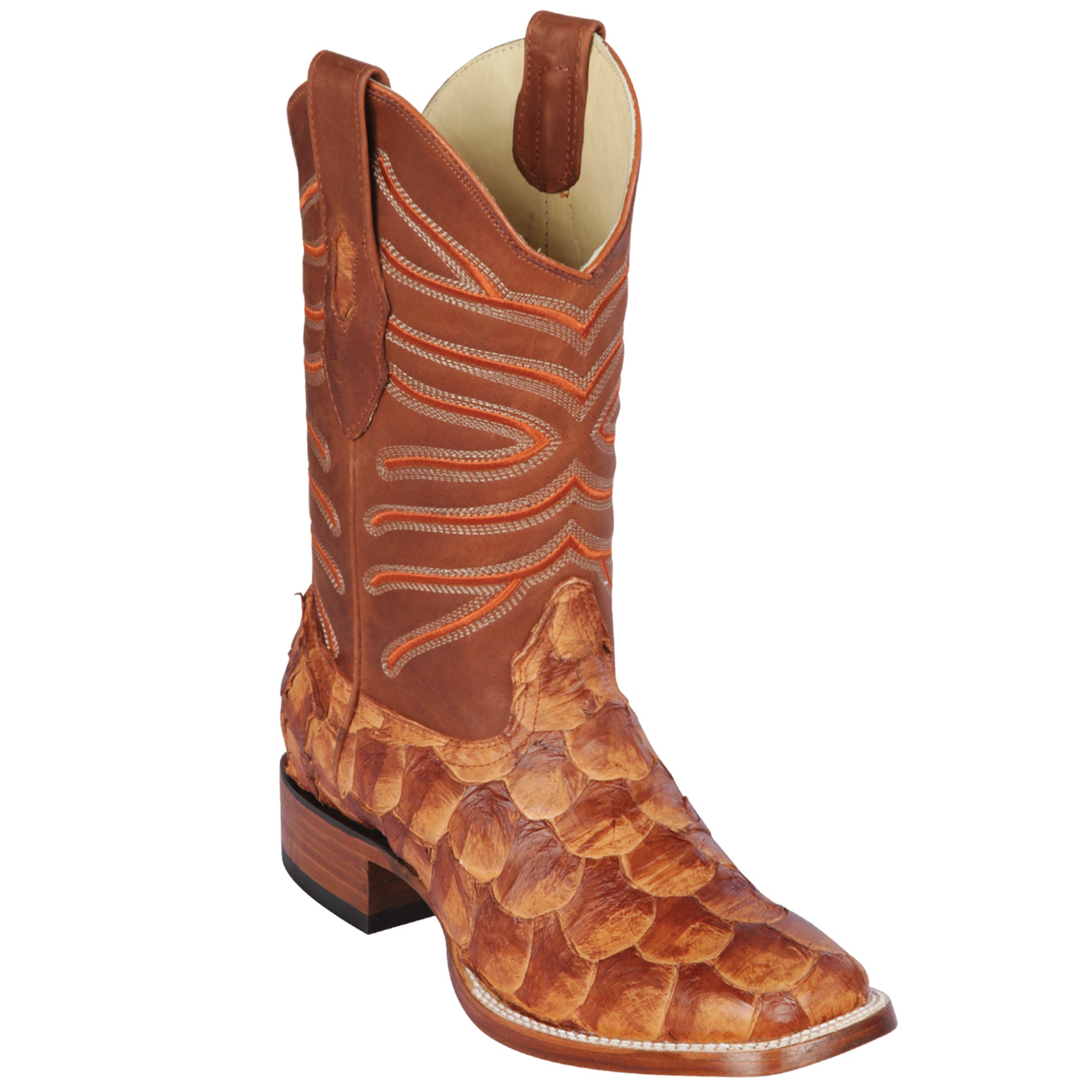 Pirarucu fish boots cognac color from Los Altos Boots
