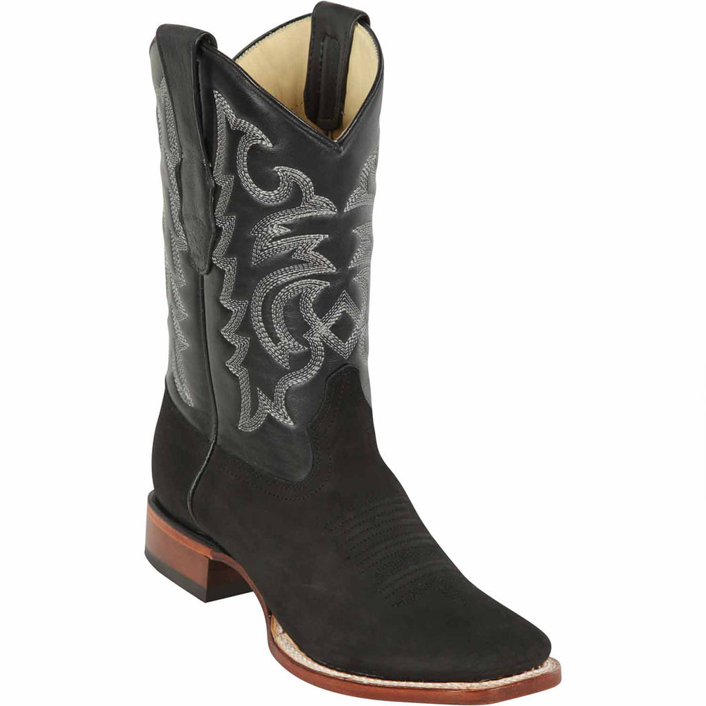 Los Altos Boots - Black Suede Square Toe Cowboy Boots