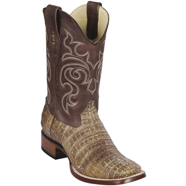 Brown Mens Caiman Belly Boots Square Toe