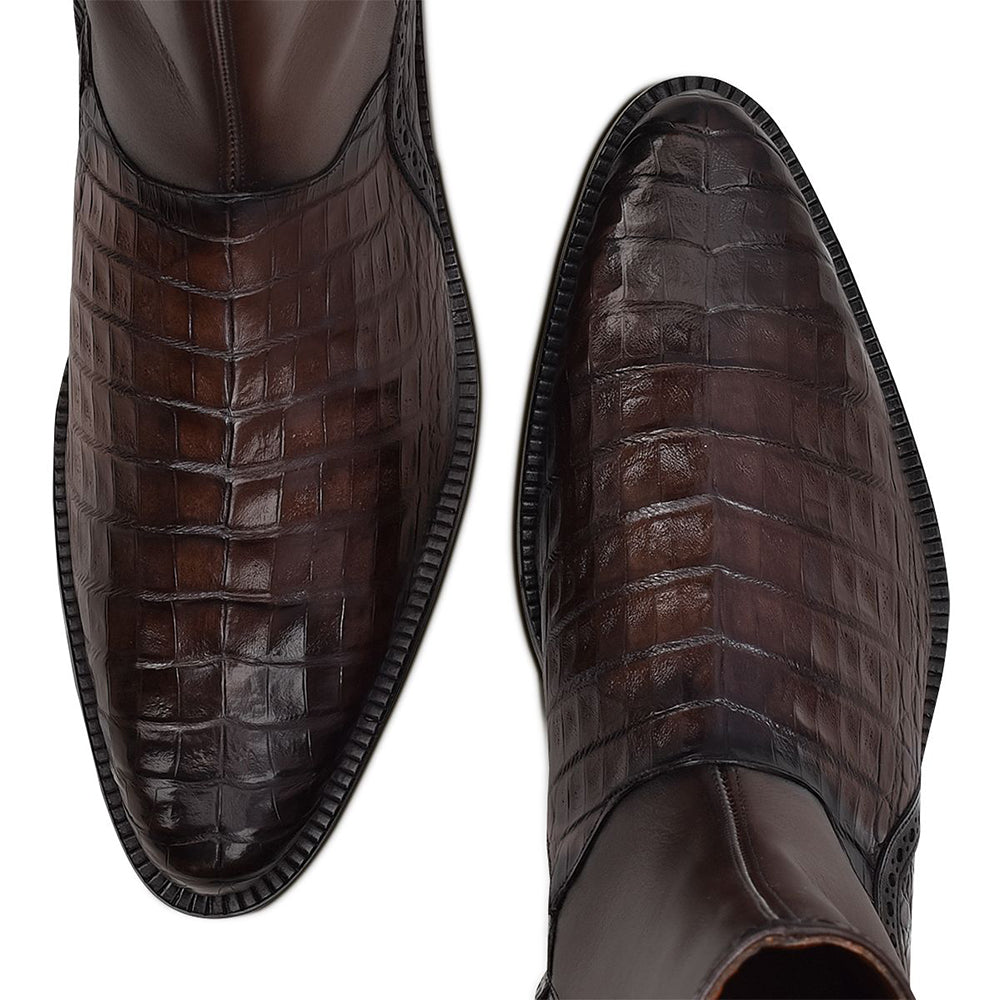 Image of brown Cuadra Caiman Belly Dress Boots toe.