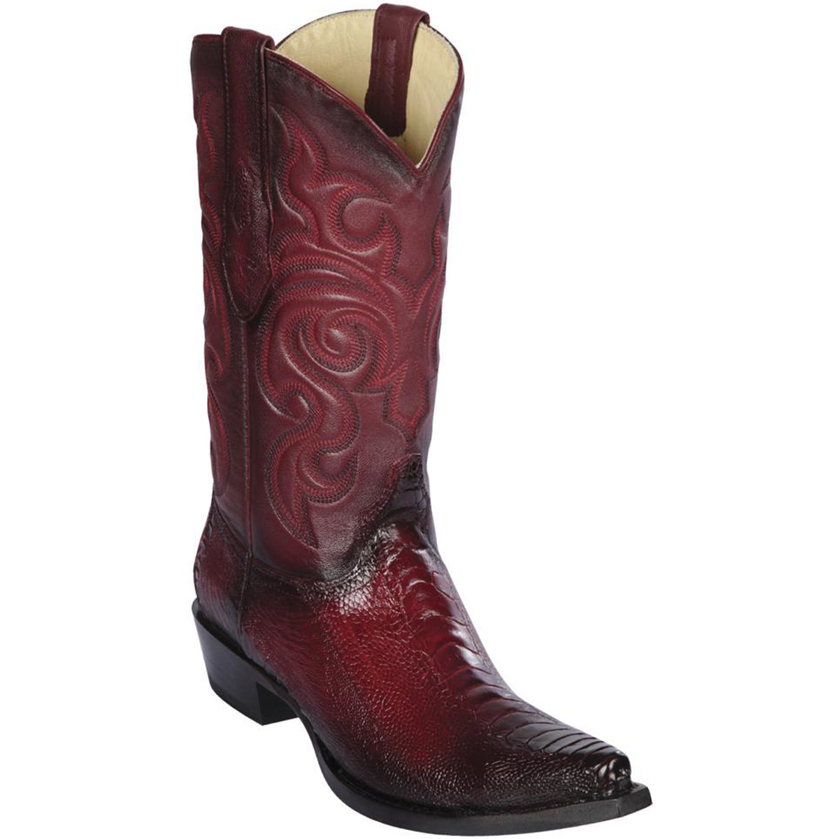 J Toe Cowboy Boots - J Toe Western Boots - Los Altos Boots - Mens Dress Cowboy Boot - Low Priced Burgundy Ostrich Cowboy Boots J-Toe- in Burgundy