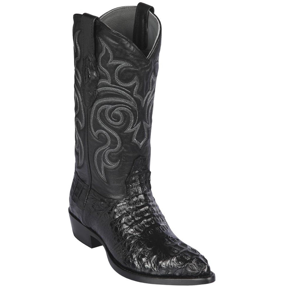 Los Altos Black Caiman Hornback Cowboy Boots J-toe