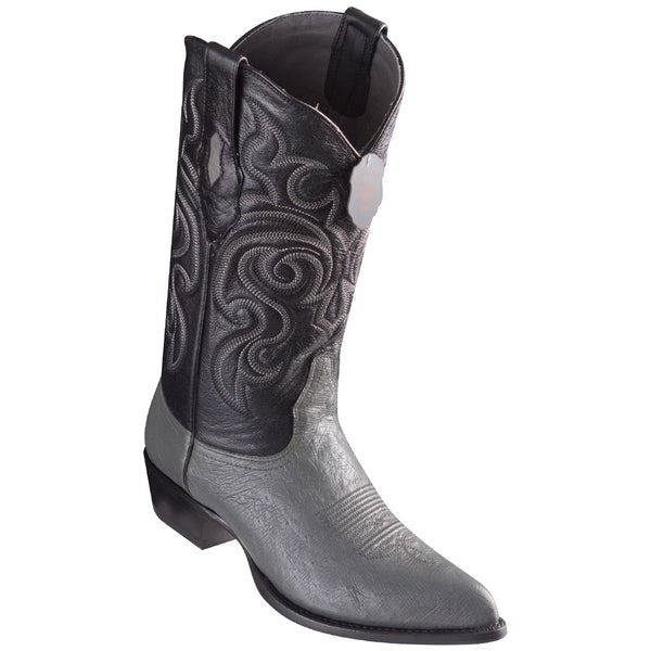 Grey smooth ostrich boots