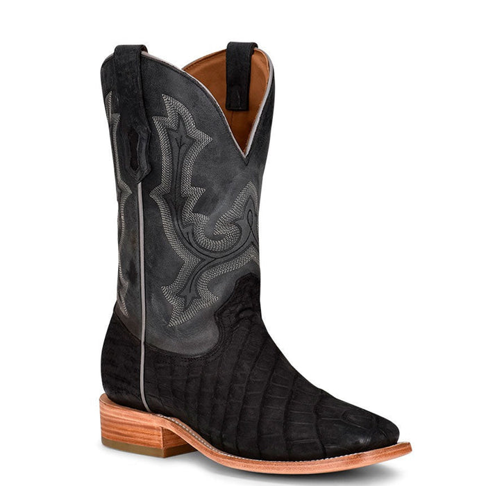 Aligator Print Black Square Toe Boots