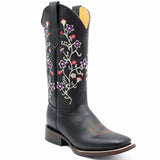 Image of Abolengo Violeta Women's Floral Black Cowgirl Boots