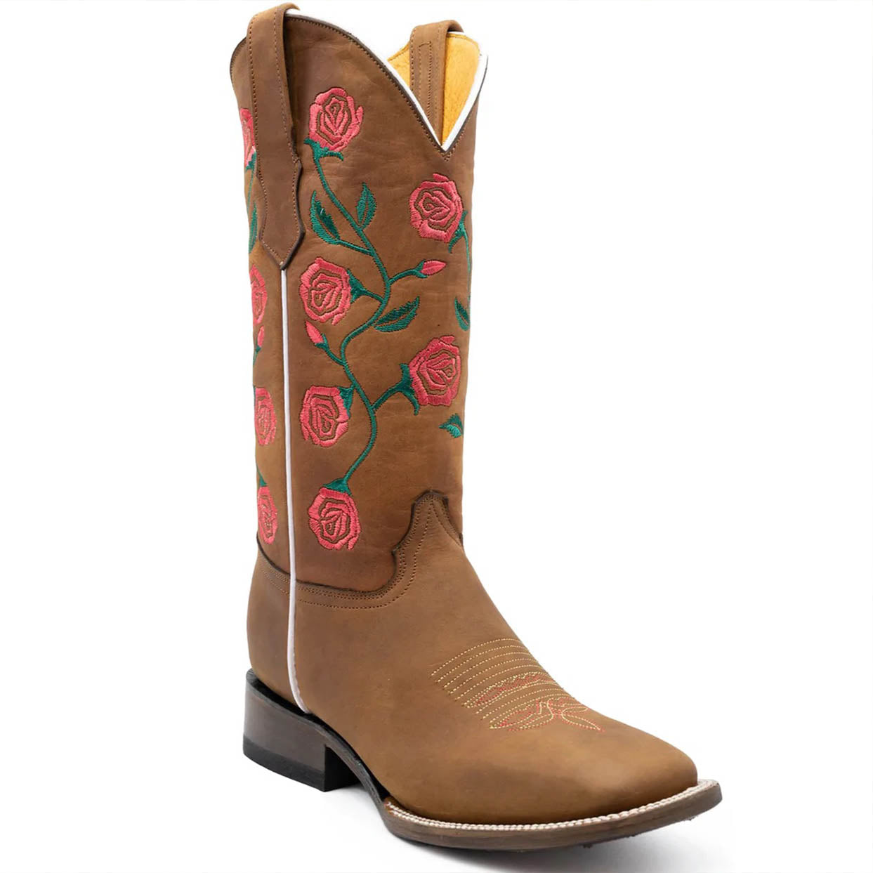 Image of Abolengo Red Rose Square Toe Cowgirl Boots.