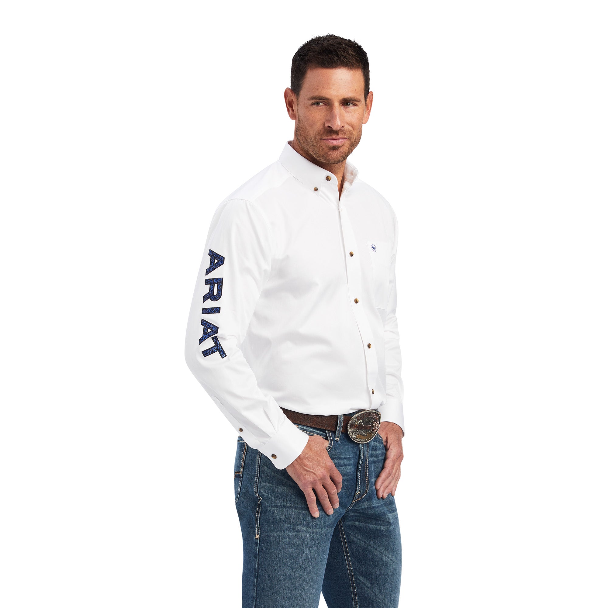 Men's White Team Logo Twill Classic Fit Shirt