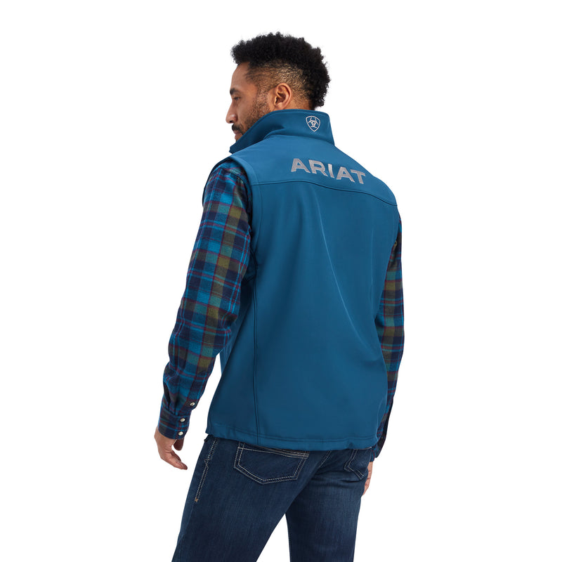 Image of back Ariat Men's Majolica Blue Softshell 2.0 Logo Vest.