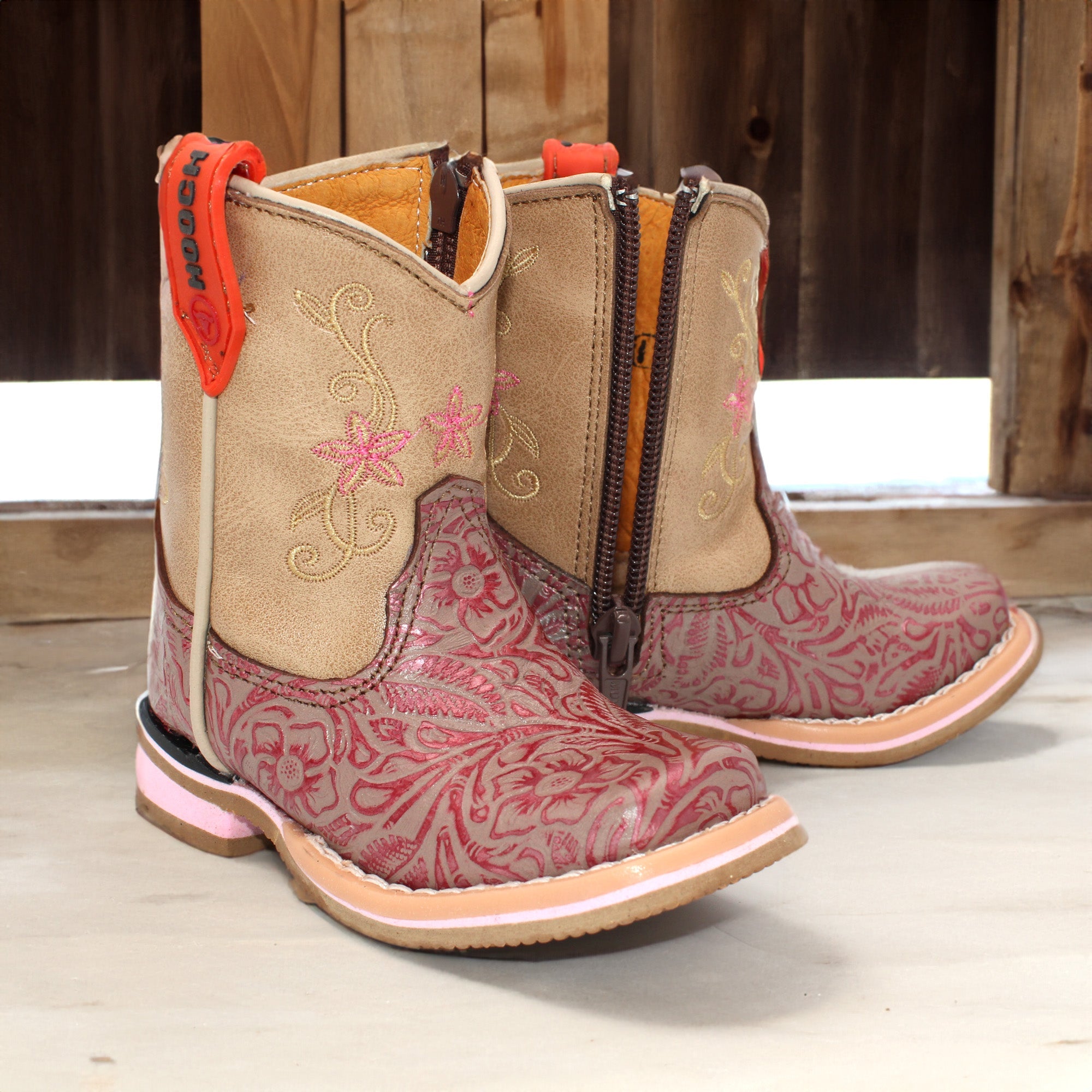 Pink Tooled Print Baby Boots