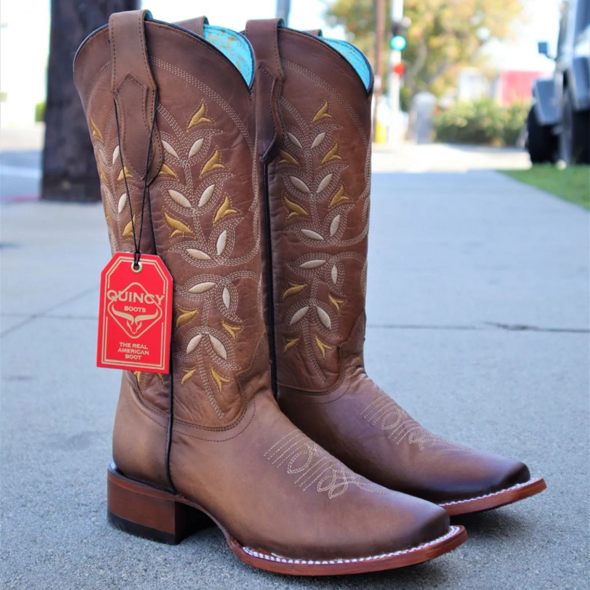 brown cowgirl boots square toe