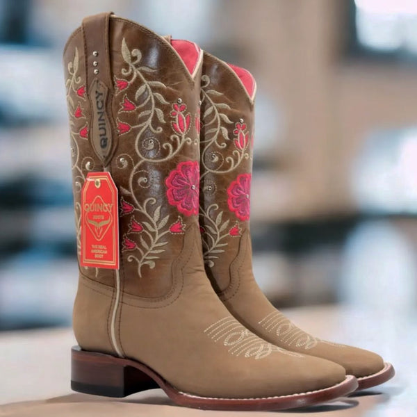 Tan Flowered Cowgirl Boots