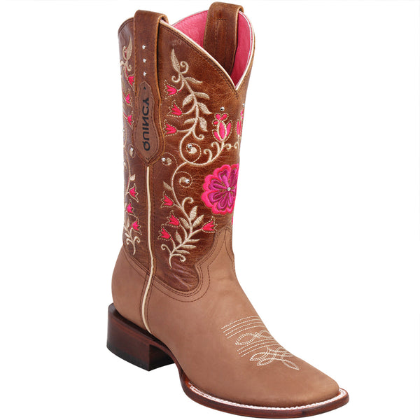 Tan Flowered Cowgirl Boots