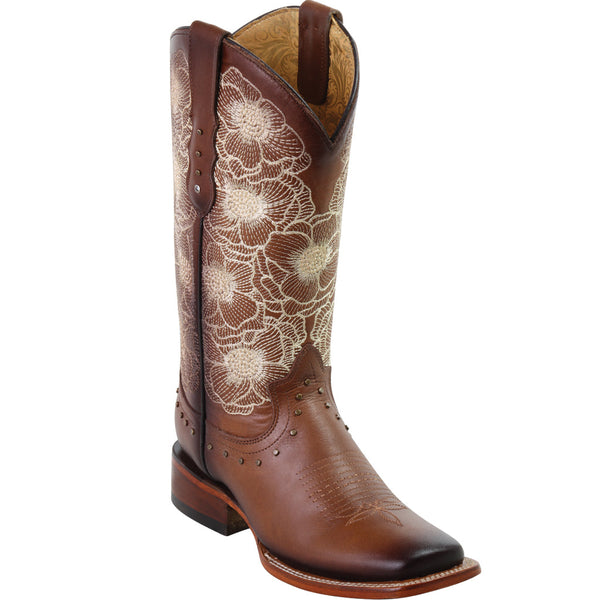 Brown cowgirl boots with white flowers
