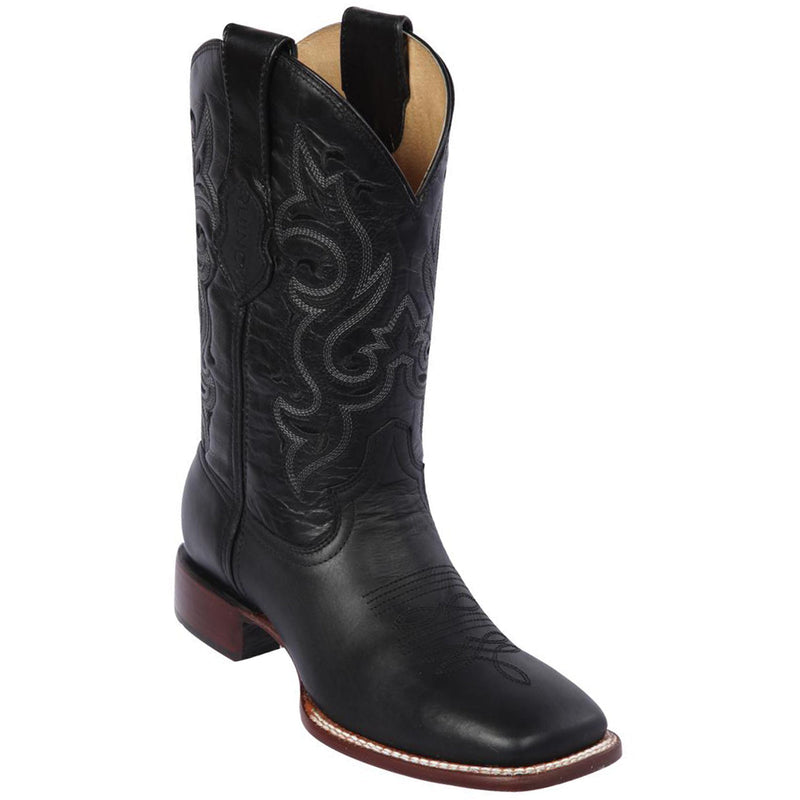 Image of Men's Black Wide Square Toe Cowboy Boots.