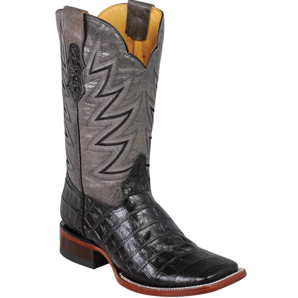 black square toe caiman print boots