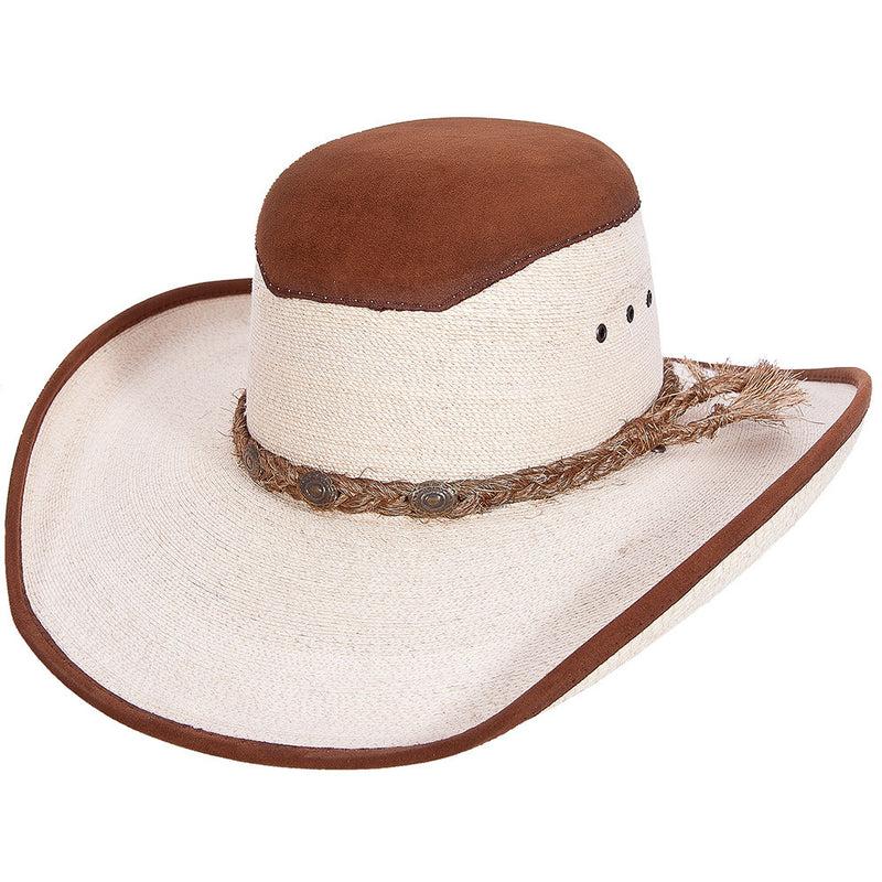 Open Crown Palm Cowboy Hat With Leather Application