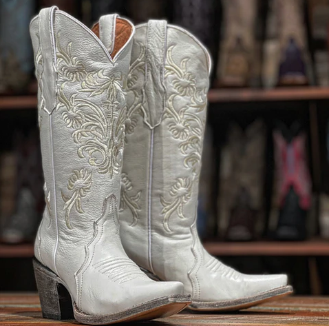 Tanner Mark Boots Bone Snip Toe Cowgirl Boot - Off-white