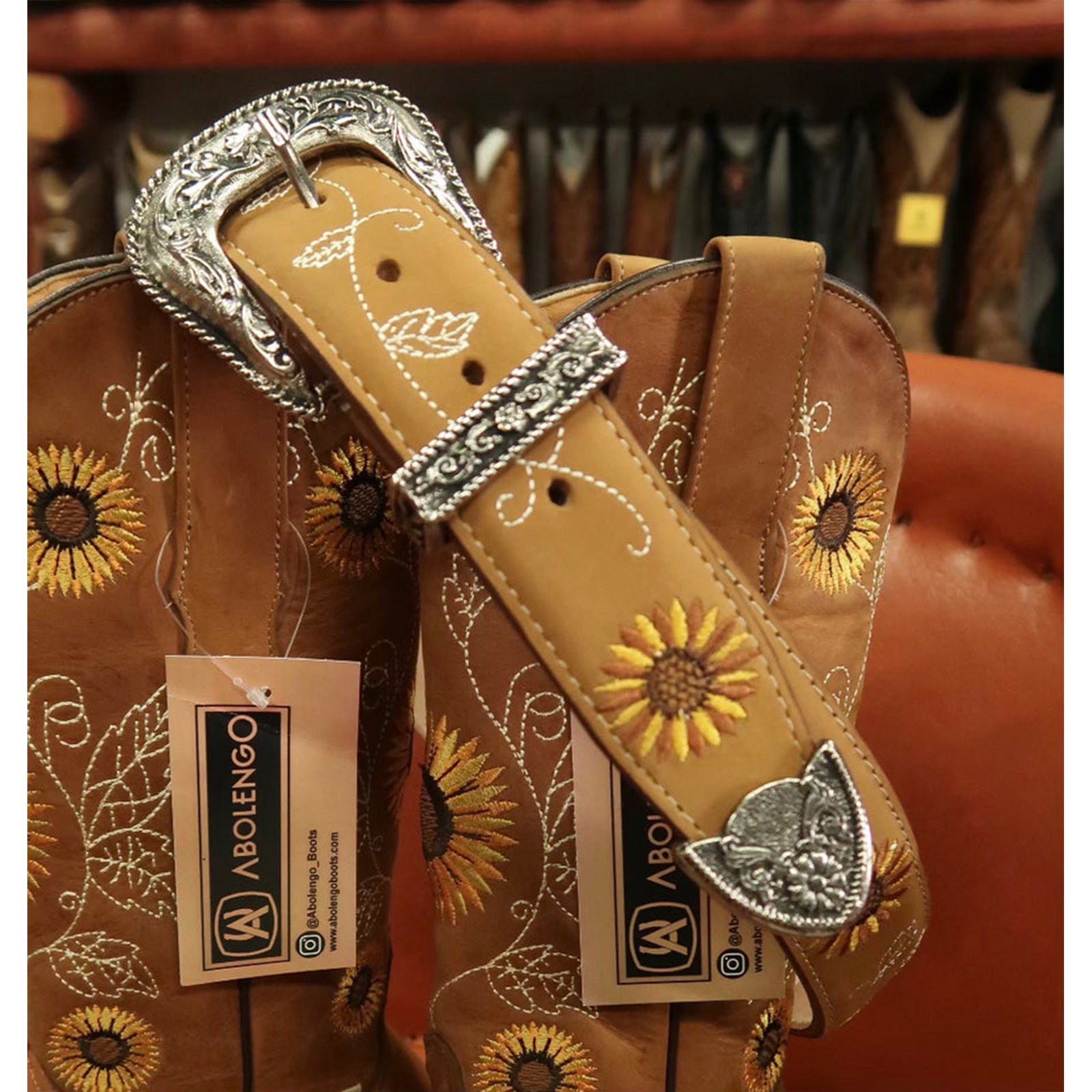 Ladies Sunflower Leather Belt