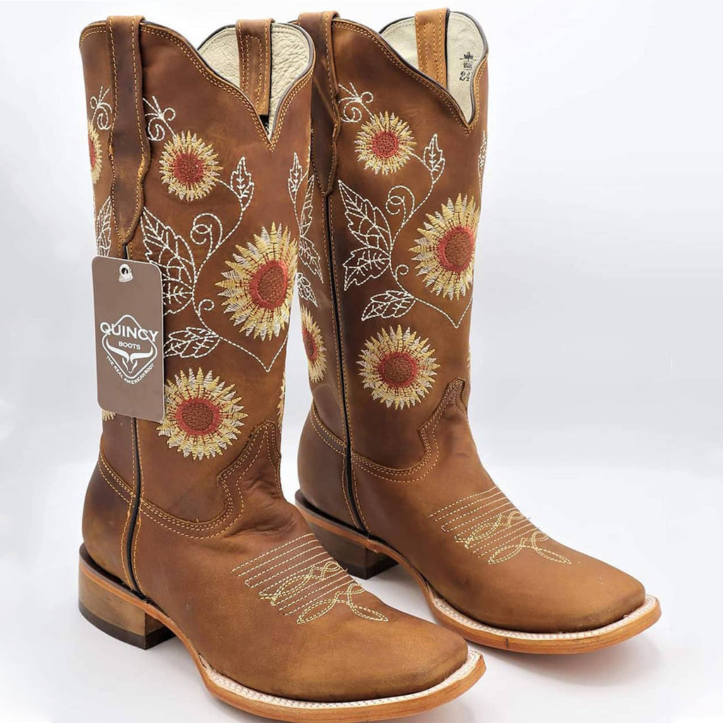 Quincy Sunflower Cowgirl Boots - Main Image