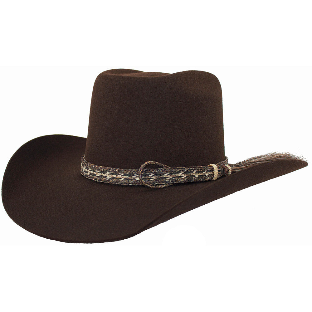 Cuernos Chuecos Chocolate 6X Brick Crown Felt Hat With Horsehair Band - VaqueroBoots.com
