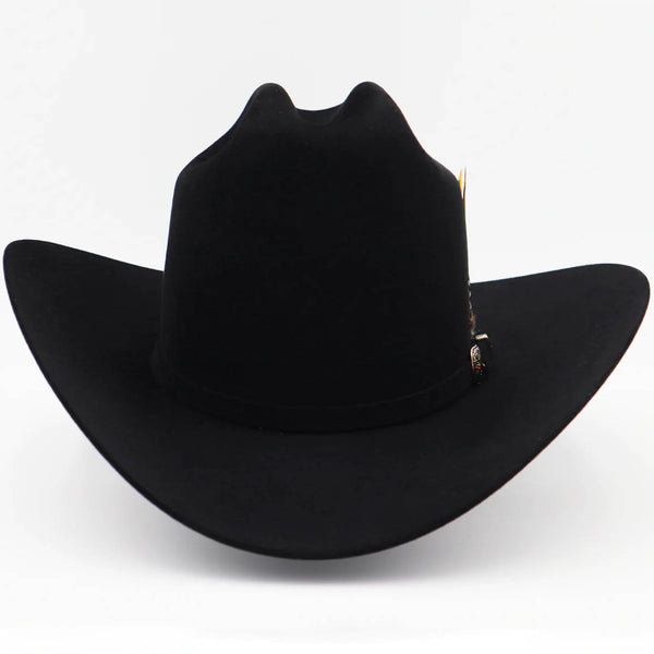 front view of black cowboy felt hat 