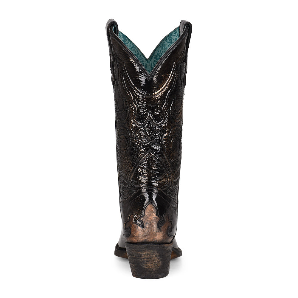 Image of Corral Women's Black Bronze Cowgirl Boots back view