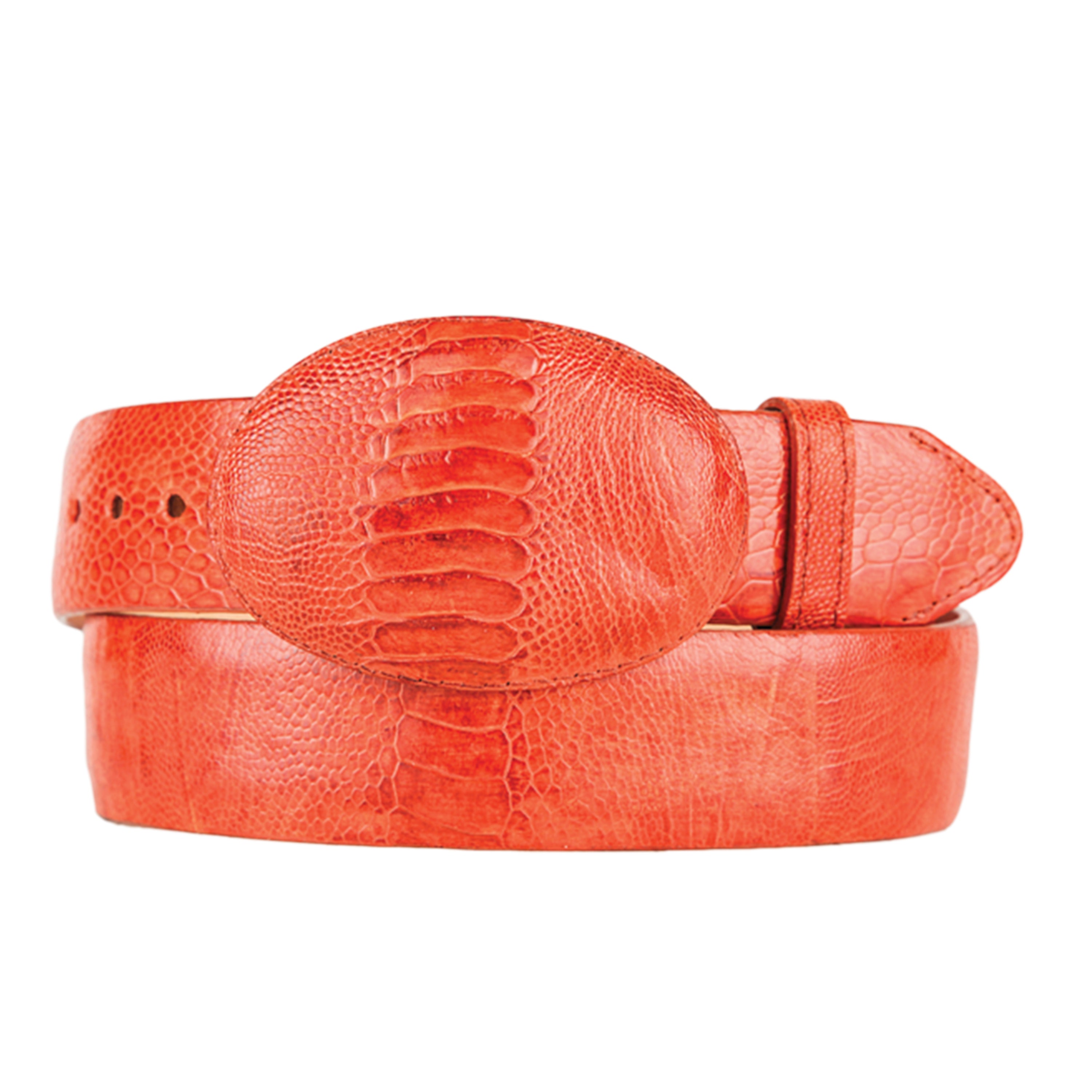 Men's Original Ostrich Leg Skin Fashion Western Hand Crafted Belt Black Cherry
