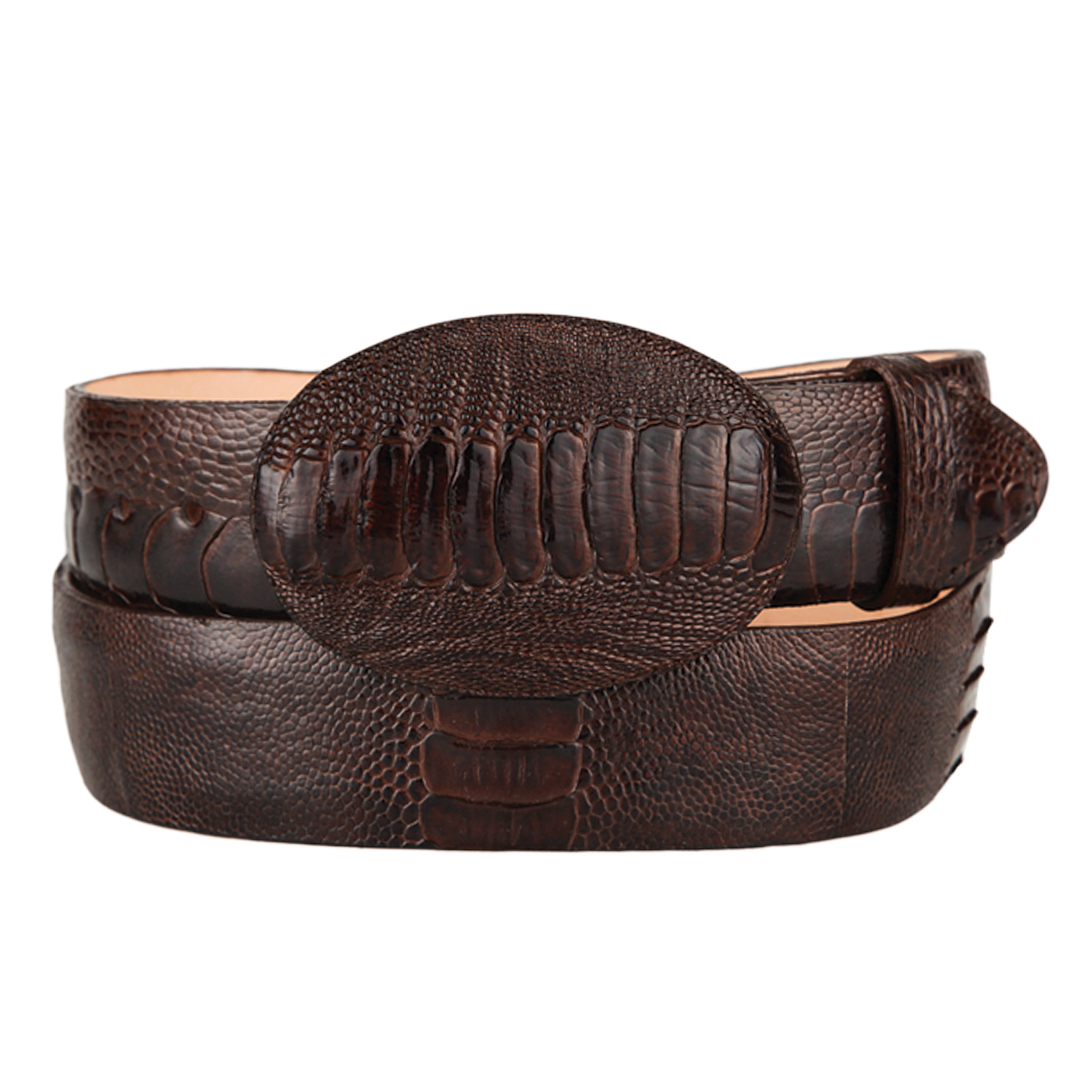 Men's Authentic Genuine Skin Italian Borgo Genuine Ostrich Leg Brown Belt